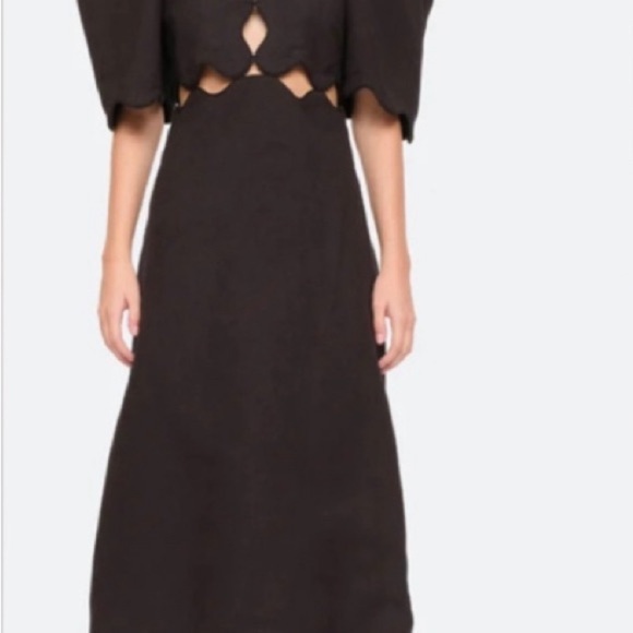 Sea New York NWT Leona Short Sleeve Cut Out Scalloped Midi Dress in Black Size 2 - Picture 2 of 5